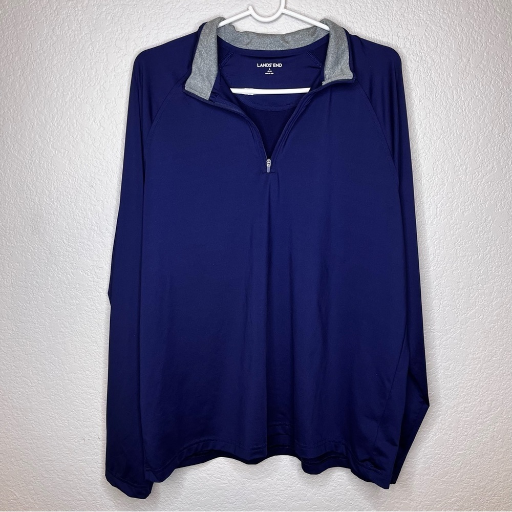Lands' End Navy Blue Quarter-Zip Pullover Thin Material Size Large 42-44